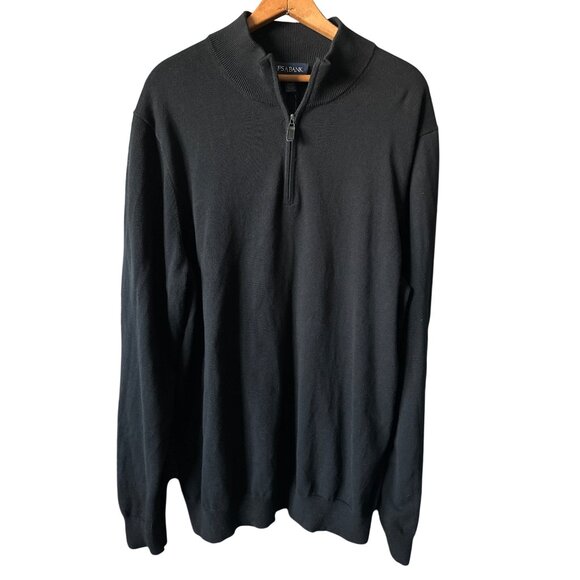NWT Jos. A Bank Black Merino Wool Sweater 1/4-Zip Tailored Fit Size 2XLT - Picture 2 of 4